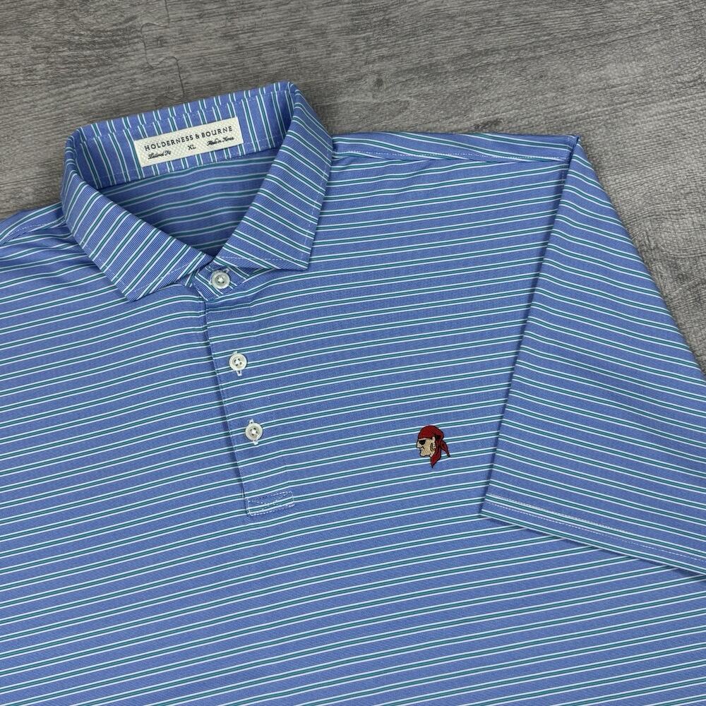 Gasparilla Golf Club x Holderness Bourne Sz XL Blue Striped Polo Florida Preppy